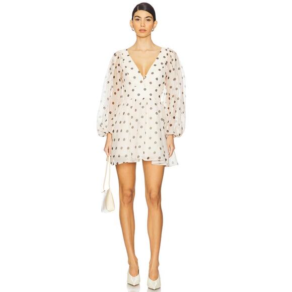 Bardot Eva Mini Dress, Polka Dot Nude Spot, Revolve, Coquette, Retro, size 10 - Picture 1 of 12